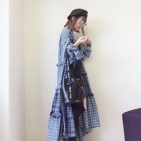 マキシ丈チェックロングシャツ