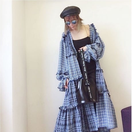 マキシ丈チェックロングシャツ