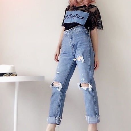カジュアル総レースTシャツ・ブラック