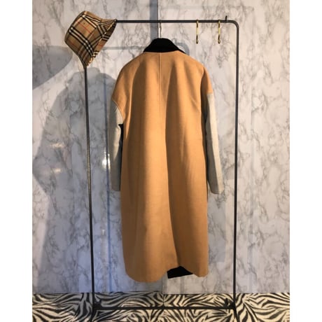 バイカラーダブルプレストロングコート
