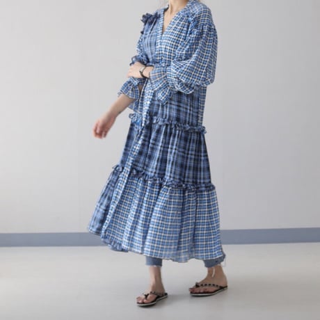 マキシ丈チェックロングシャツ