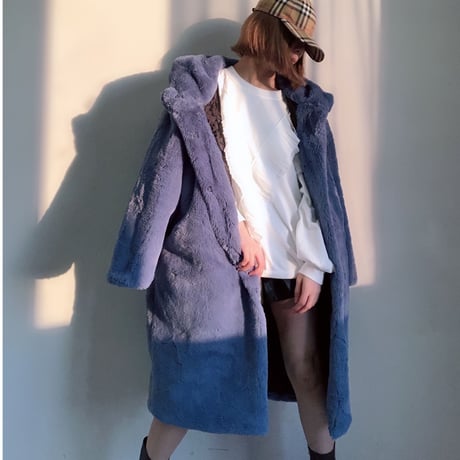フード付きフェイクファーカラーオーバーコート