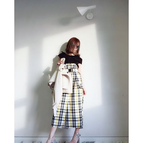 ハイウエストチェックスカート・イエロー
