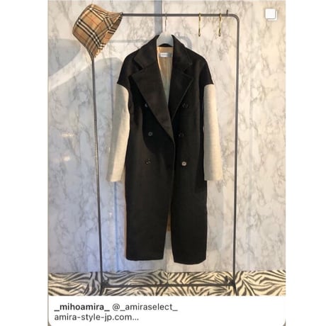 バイカラーダブルプレストロングコート