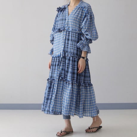マキシ丈チェックロングシャツ