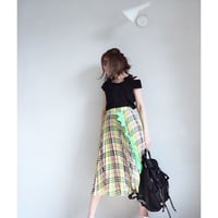 リメイク風チェックプリーツスカート・グリーン