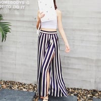 スリット入りストライプワイドパンツ