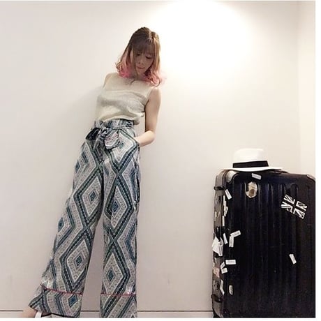 エスニックサテンワイドパンツ・グリーン