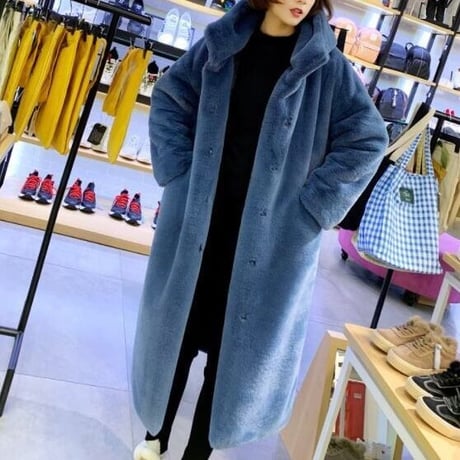 フード付きフェイクファーカラーオーバーコート