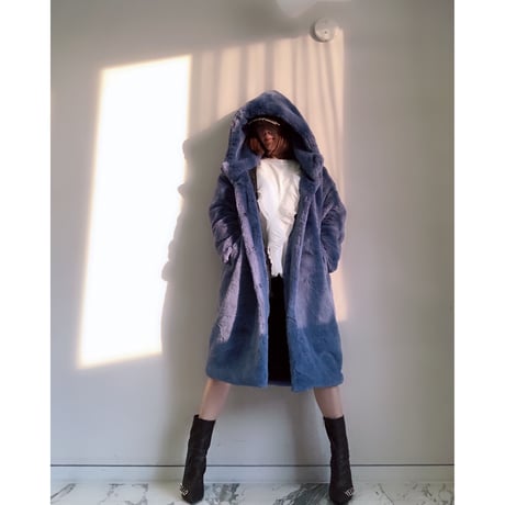 フード付きフェイクファーカラーオーバーコート