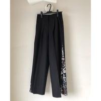 異素材スラックスワイドパンツ・ブラック