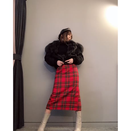 タータンチェック膝丈スカート・レッド