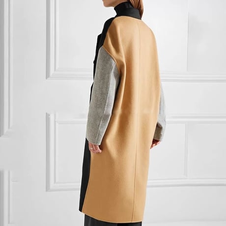 バイカラーダブルプレストロングコート
