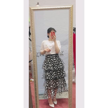 チュールドットロングスカート