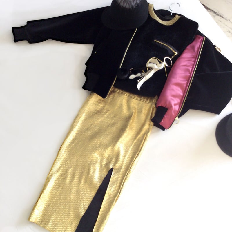 BLAMINK ゴールドタイトスカート メタリックタイトスカート・ゴールド | Amira