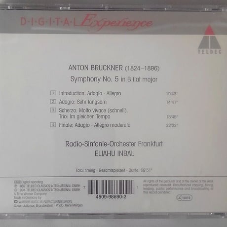 Bruckner: Symphony no.5 in B flat major/RADIO-SINFONIE-ORCHESTER FRANKFURT・ELIAHU INBAL
