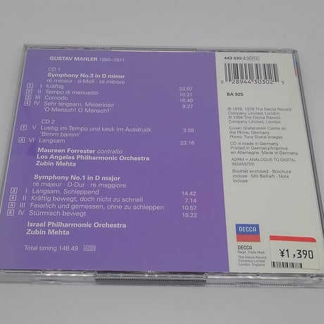 Mahler: Symphony No.1&3/Lapo,Ipo,Zubin Mehta