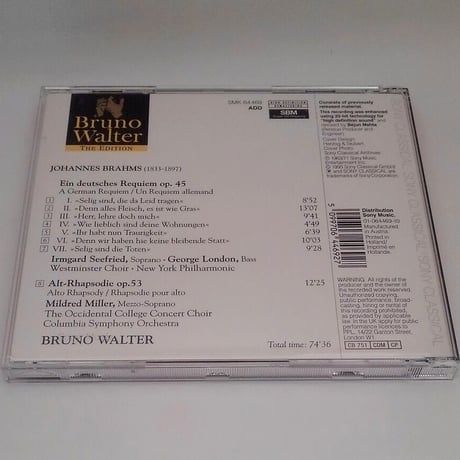 Bruno Walter The Edition - Brahms: German Requiem, Alto Rhapsody