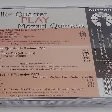 The Griller Quartet Ｐlays Mozart Quintets