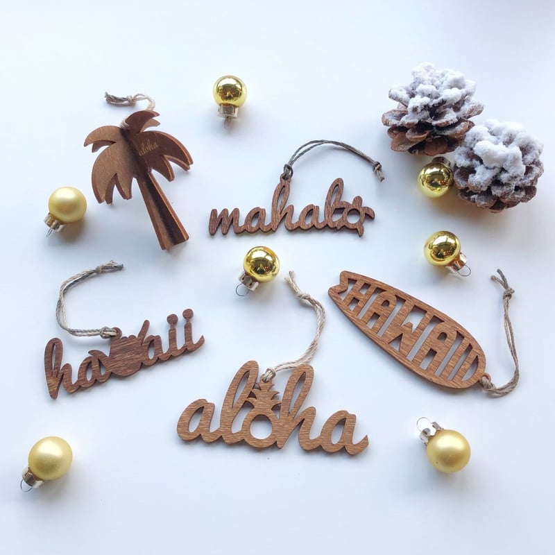 ハワイアン ウッド オーナメント ALOHA MAHALO Hawaii | Sunny da