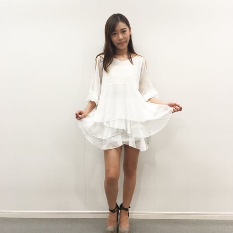 オフショルダー  シフォンレイヤード　ワンピース