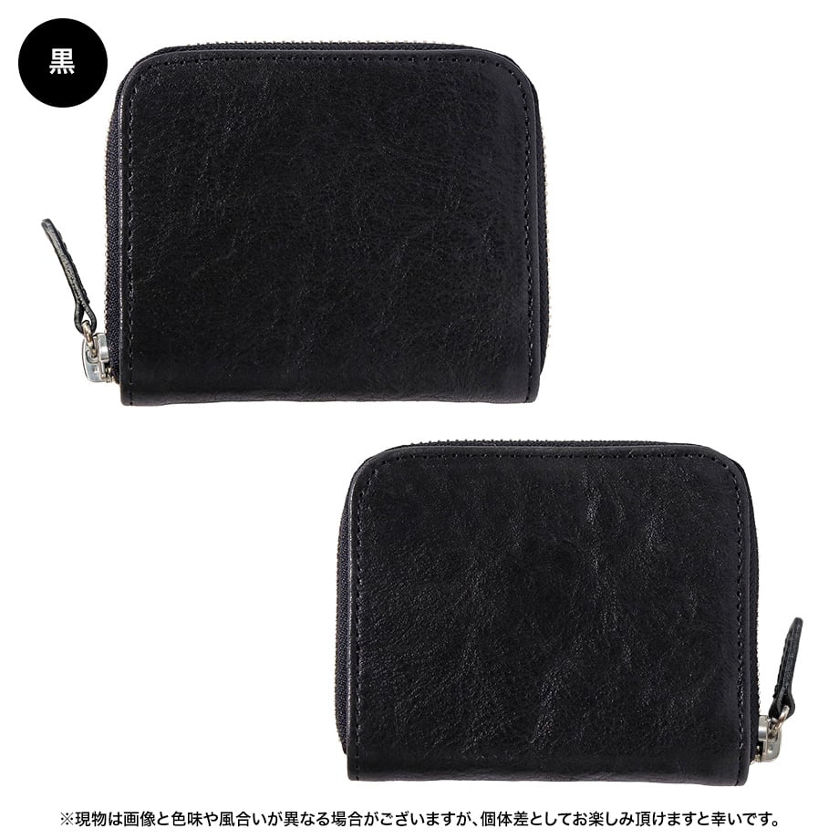 ブラックレザー コンパクト財布 L008 ミニマム財布 / 栃木レザーWコガシ 黒 | FUKUNARY
