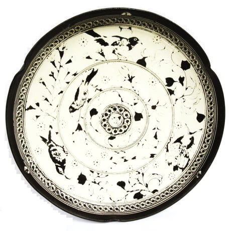 黒泥花鳥図皿《S皿4i4》