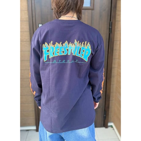BS FREESTYLERS FLAME LOGO L/SL Tee　ネイビー　XLサイズ