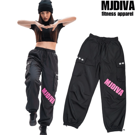 《MJDIVA》ダンスカーゴパンツPINKロゴ