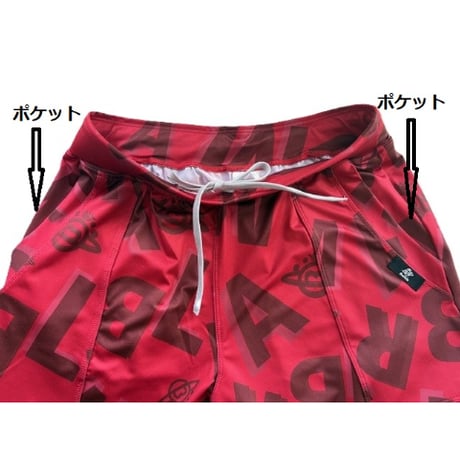 （Marble催事限定商品セール）SU2602-606　総柄ストレッチロングパンツ　RED　BLACK　UNISEX M・L