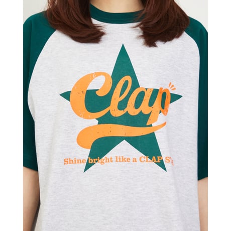 （CLAP）CLAP STAR RAGLAN TEE　アッシュ×グリーン