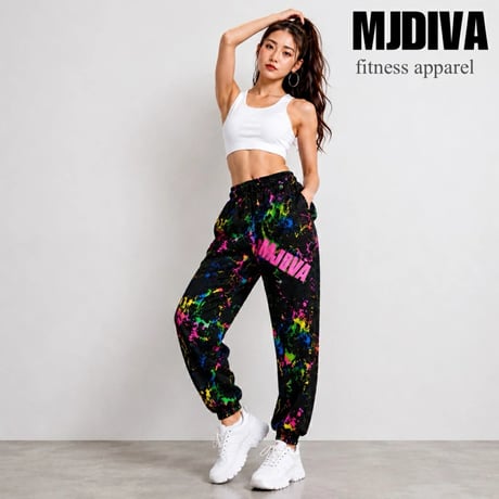 （MJDIVA）ペインティング総柄ストレッチダンスパンツ