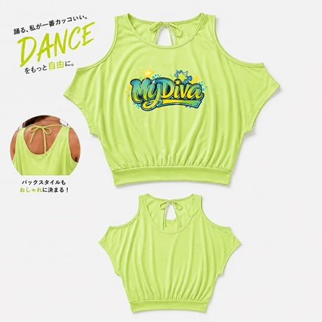 （MJDIVA）DANCE肩あきドルマンTシャツ3カラー　ブラック　グリーン　ホワイト