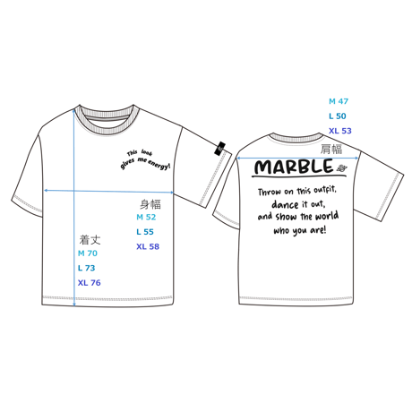 （Marble）U2511-101Tシャツ CHARCOALGRAY　UNISEX M ・L ・XL