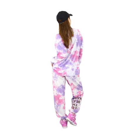 （Marble）U2511-606 タイダイ柄ロングパンツ PINK×PURPLE　UNISEX M ・L ・XL
