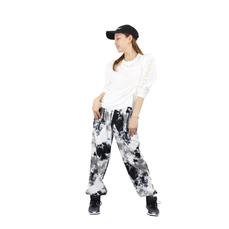 （Marble）U2511-606 タイダイ柄ロングパンツ WHITE×BLACK　UNISEX M ・L ・XL
