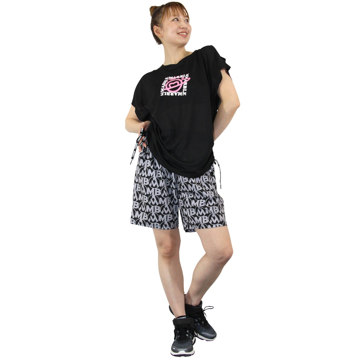 Marble）U2405-805 ハーフパンツ BLACK UNISEX-M ・L ・XL 