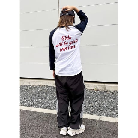 ANYTIME GIRLS 3/4 SLEEVE BASEBALL Tee　ヘザーグレー x ブラック　MサイズLサイズ