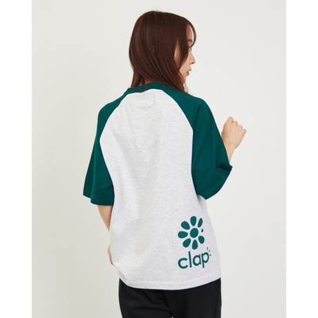 （CLAP）CLAP STAR RAGLAN TEE　アッシュ×グリーン