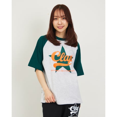 （CLAP）CLAP STAR RAGLAN TEE　アッシュ×グリーン