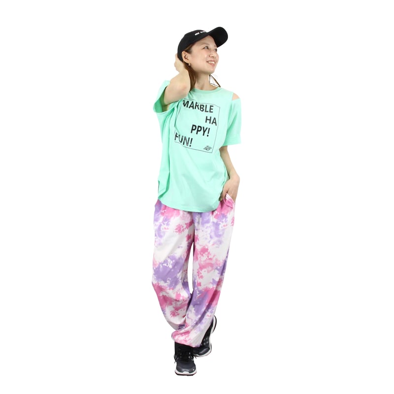 Marble）U2511-606 タイダイ柄ロングパンツ PINK×PURPLE UNISE