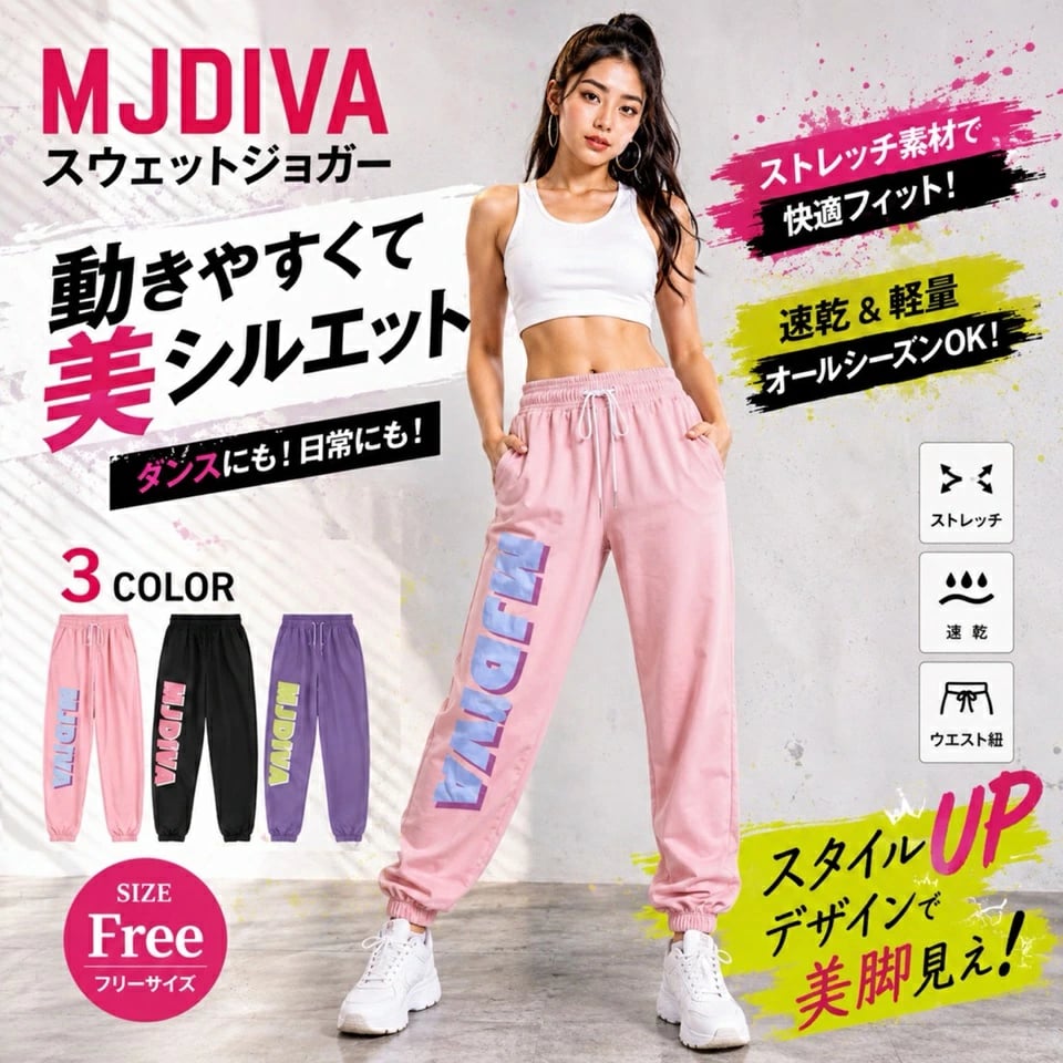 MJDIVA）スウェットジョガーパンツ ピンク ブラック パープル ピンク