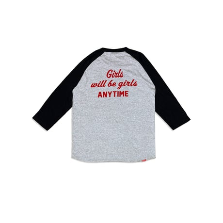 ANYTIME GIRLS 3/4 SLEEVE BASEBALL Tee　ヘザーグレー x ブラック　MサイズLサイズ