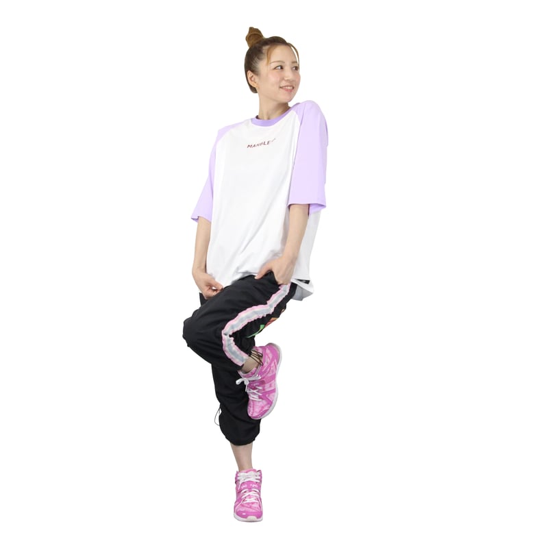 ☆マーブルmarble☆ ピンク 文字柄 ドレープロングパンツ Marble）U2508-102 ラグランTシャツ PURPLE UNISEX M ・L ・