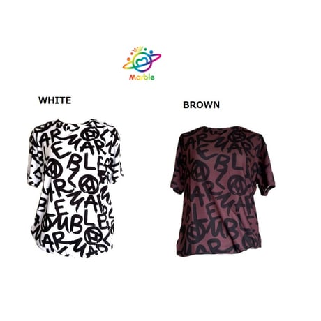 （Marble催事限定商品セール）SU2604-105　総柄ﾄﾞﾛｽﾄ付BigT　WHITE　BROWN　UNISEX M