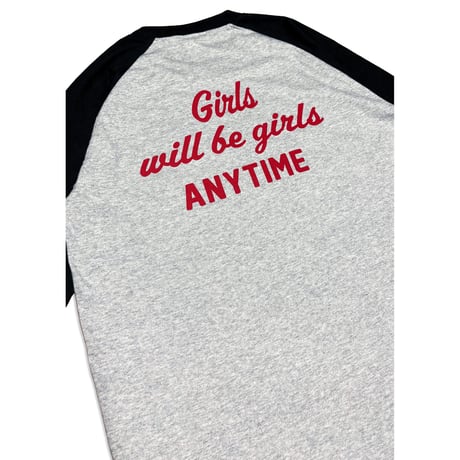 ANYTIME GIRLS 3/4 SLEEVE BASEBALL Tee　ヘザーグレー x ブラック　MサイズLサイズ