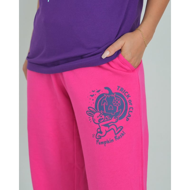 CLAP)TRICK or CLAP sweat Pants ピンク | フィットネスウェア CLAP)TRICK or CLAP sweat Pants ピンク | フィットネスウェア