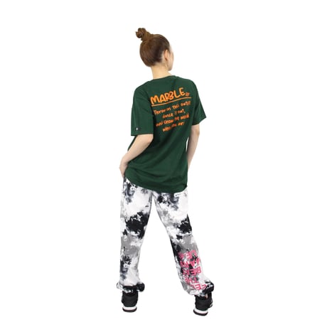 （Marble）U2511-606 タイダイ柄ロングパンツ WHITE×BLACK　UNISEX M ・L ・XL