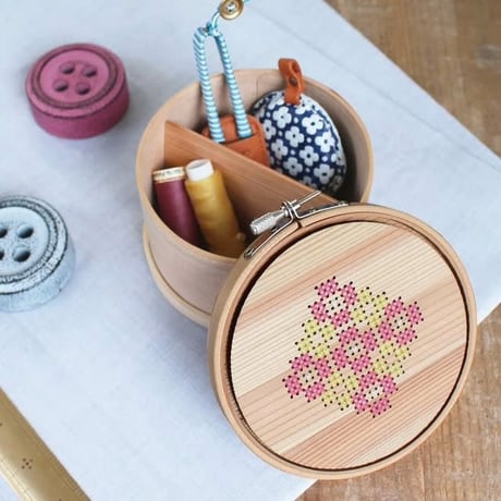 曲げわっぱの道具箱　あおい　刺しゅう枠 12cm　Cohana