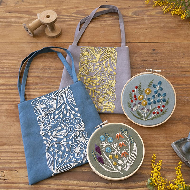 Alice Makabe 小鳥と草花の小さなバッグ Blue×Ecru | piece store Alice Makabe 小鳥と草花の小さなバッグ Blue×Ecru | piece store